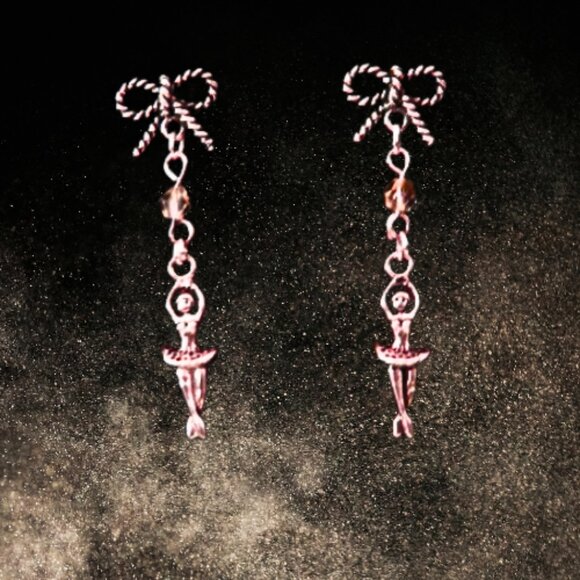 Tiny Dancer Bowtie Charm Silver Earrings - Picture 2 of 2